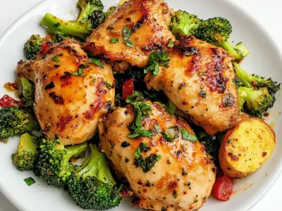 Chicken and broccoli in a savory sauce.