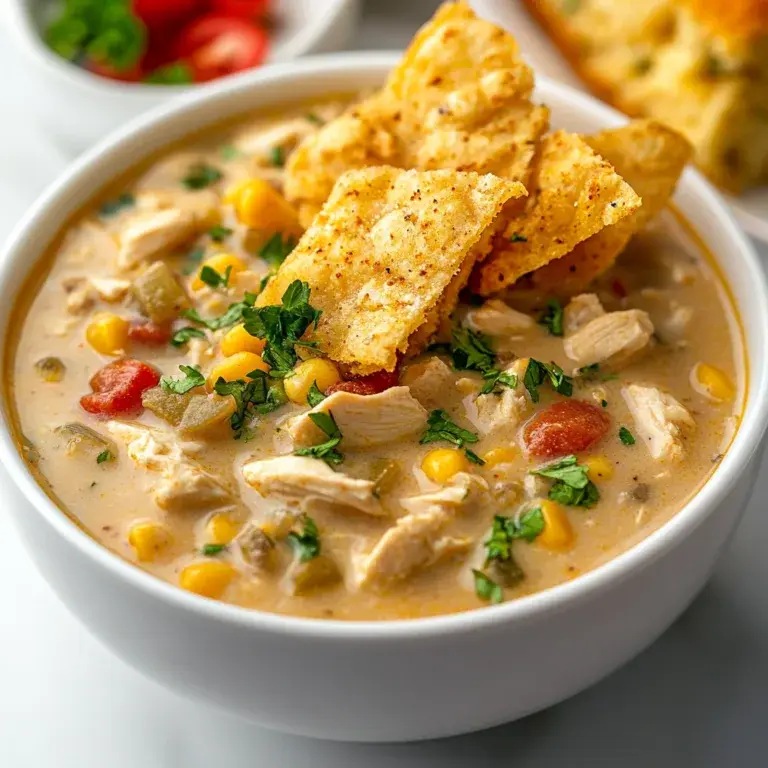 White Chicken Chili Recipe with Crispy Tortilla Strips – Easy & Delicious