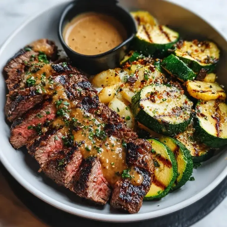 Grilled Steak Bowl with Savory Sauce & Perfectly Grilled Zucchini Recipe