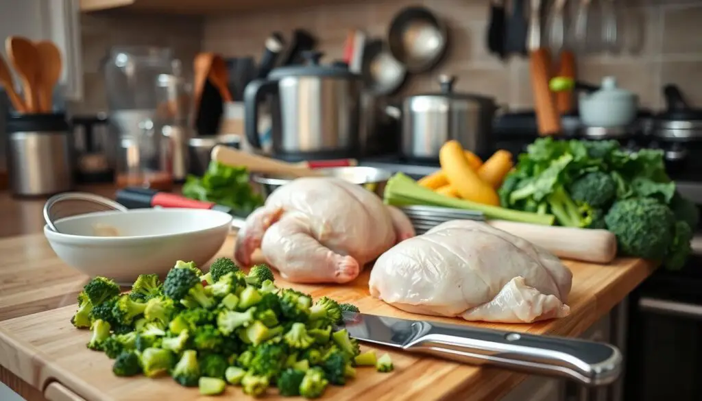 kitchen equipment for chicken and broccoli recipe