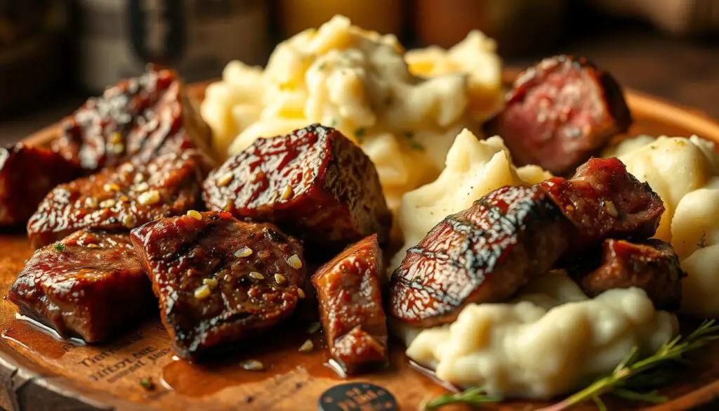 steak bites with mashed potatoes