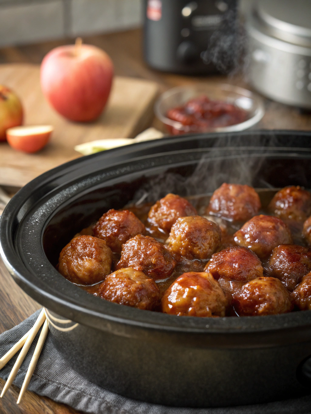 Crockpot Apple BBQ Meatballs